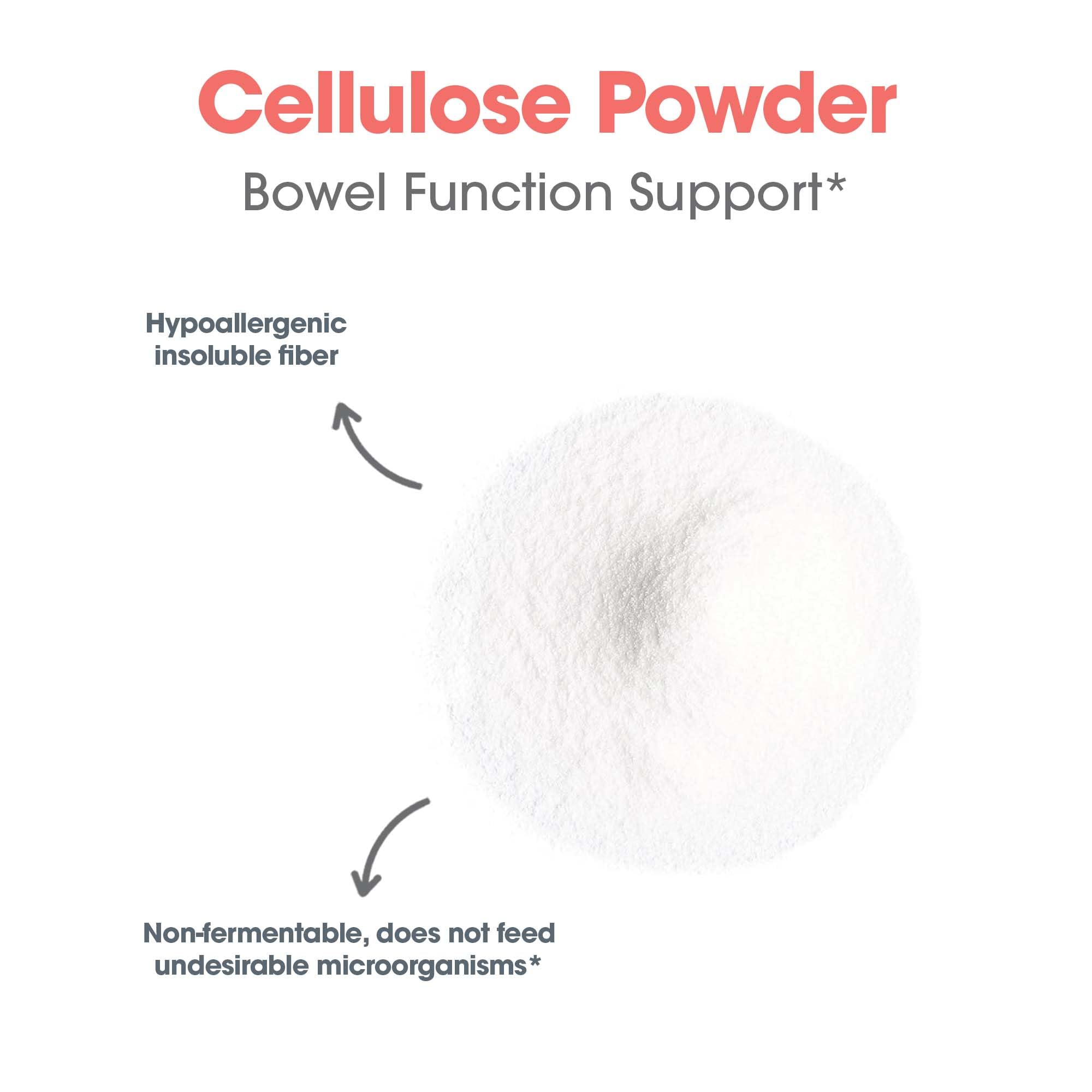 Allergy Research Group cellulose powder pour captures easy addition to water before meals.