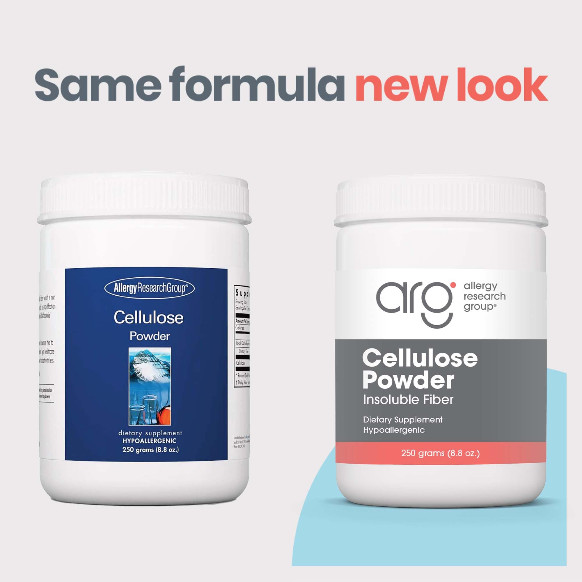 Allergy Research Group cellulose powder scoop demonstrating easy measurement for regular use.