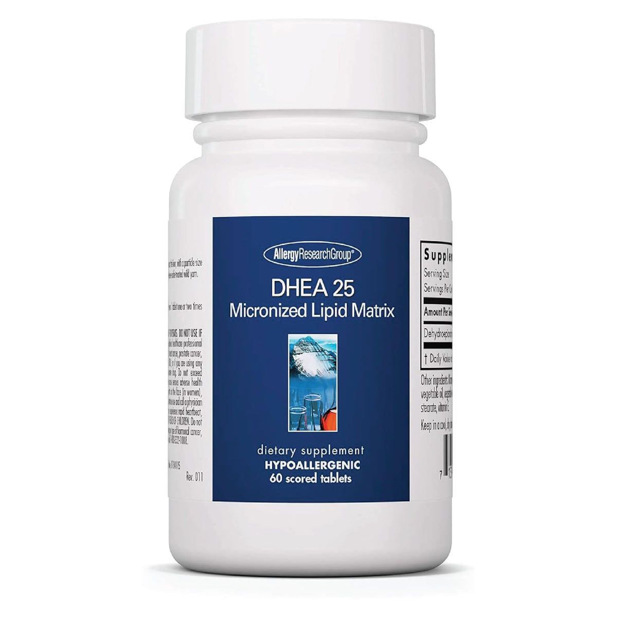 Allergy Research Group DHEA 25mg tablet in a micronized lipid matrix for improved absorption.