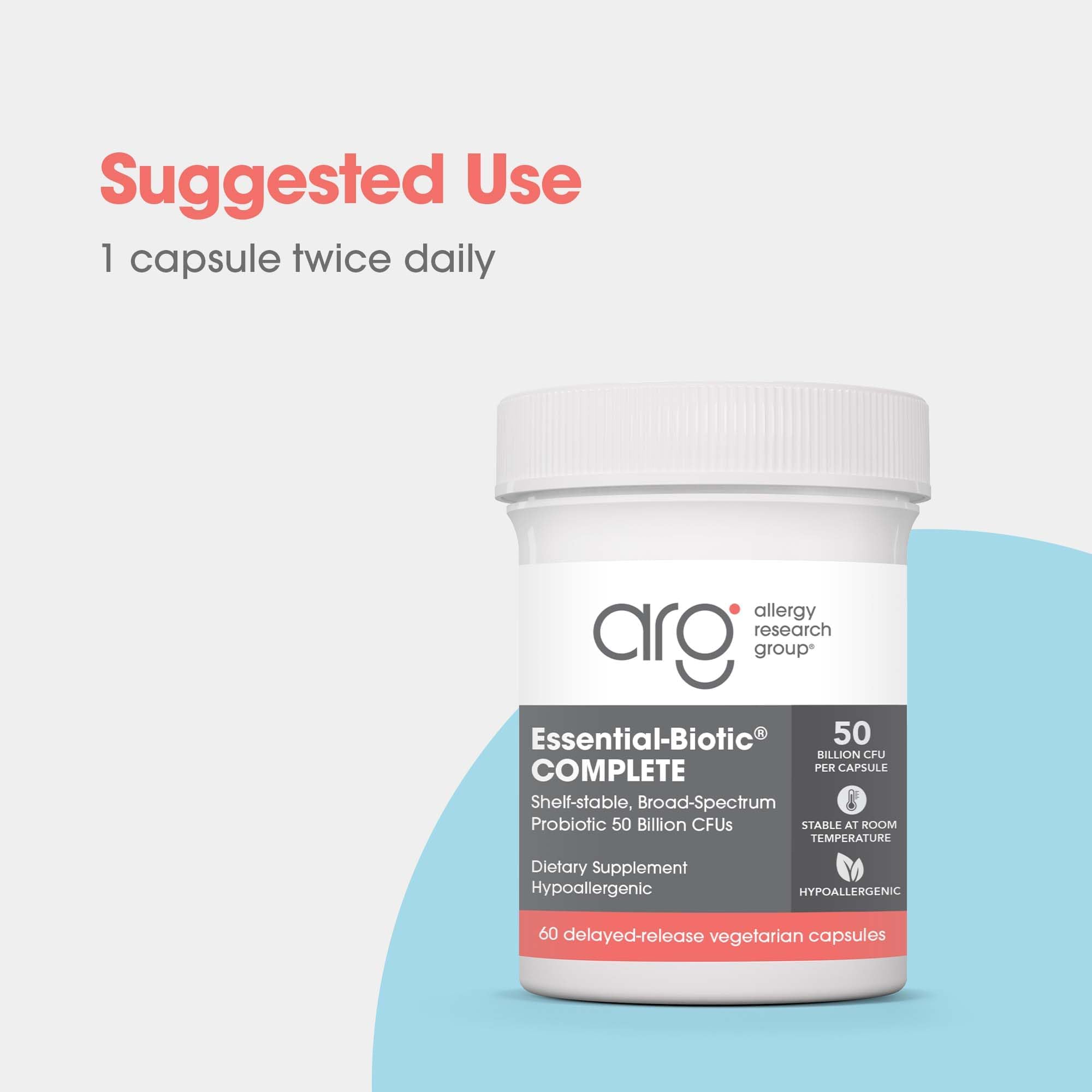 Allergy Research Group Essential-Biotic strains graphic listing 12 probiotic strains