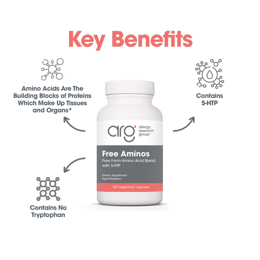 Allergy Research Group Free Aminos bottle on table for daily wellness routine