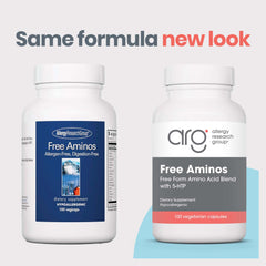 Allergy Research Group Free Aminos capsules close-up showing hypoallergenic formula