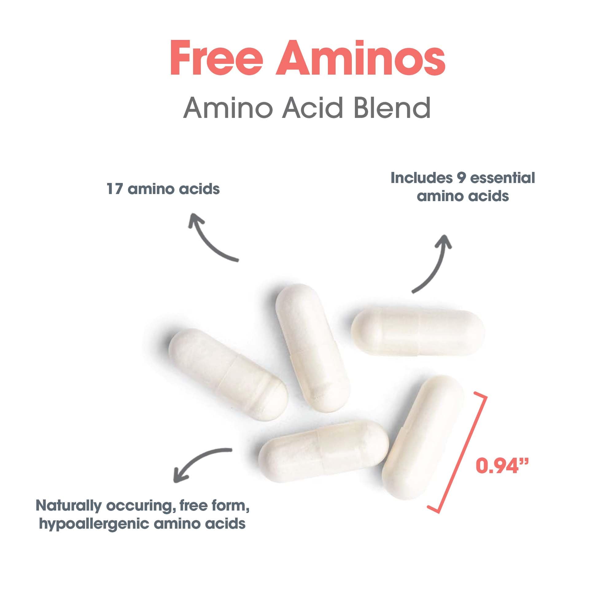 Allergy Research Group Free Aminos capsules lined up for convenient dosing