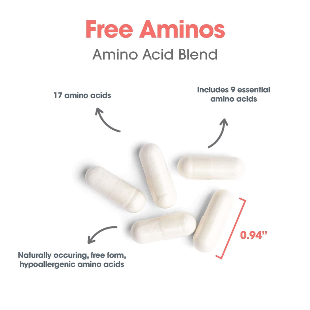 Allergy Research Group Free Aminos capsules lined up for convenient dosing