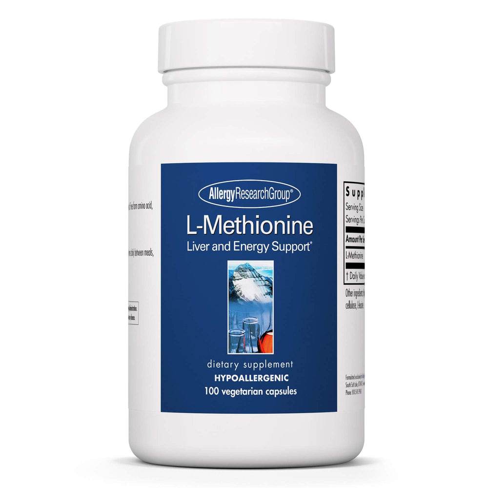 Allergy Research Group L-Methionine bottle highlighting pure free-form amino acid