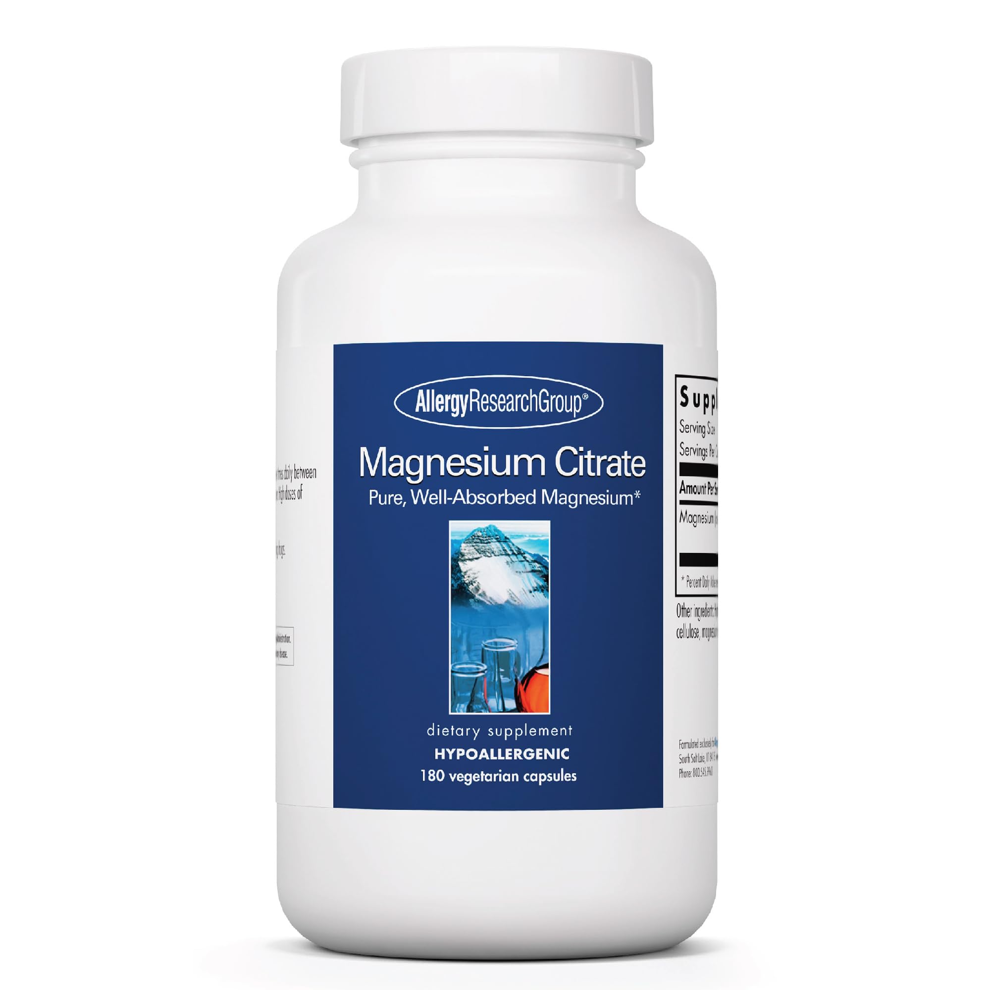 Allergy Research Group Magnesium Citrate capsules bottle front for daily calm support.