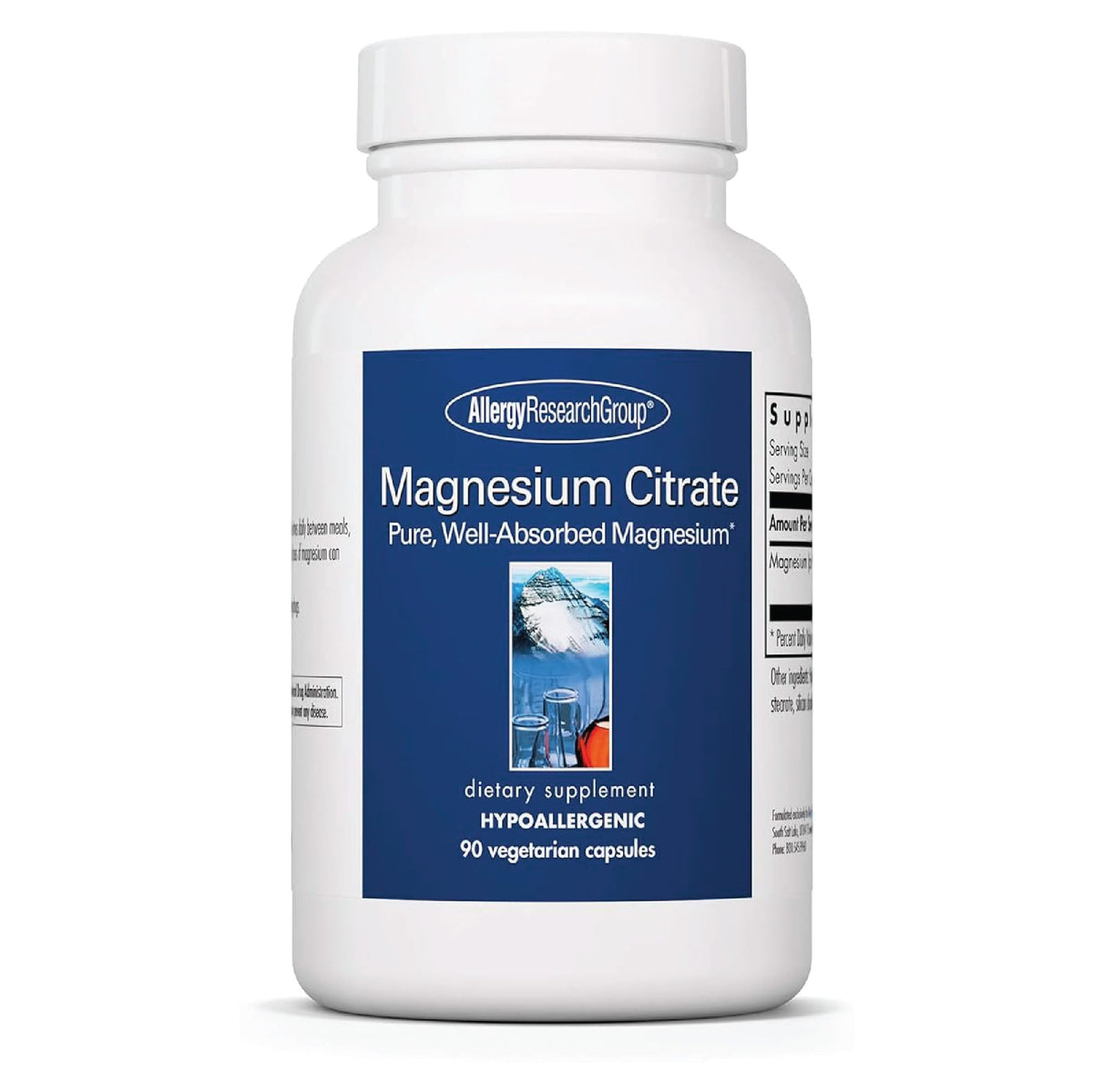 Allergy Research Group magnesium citrate capsules bottle highlighting stress support potential