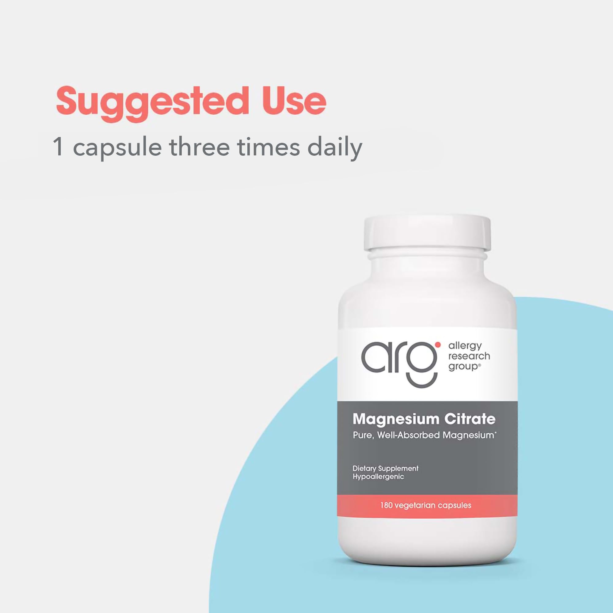 Allergy Research Group Magnesium Citrate capsules digestive usage imagery for regularity.