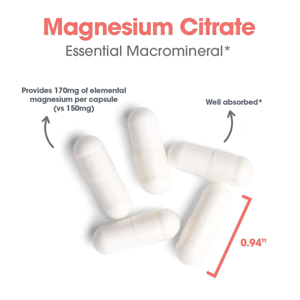 Allergy Research Group Magnesium Citrate vegetarian capsules label for hypoallergenic formula.