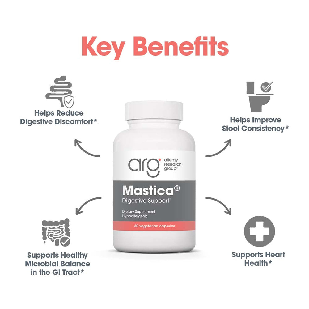 Allergy Research Group Mastic Gum dosage label on bottle demonstrates suggested intake