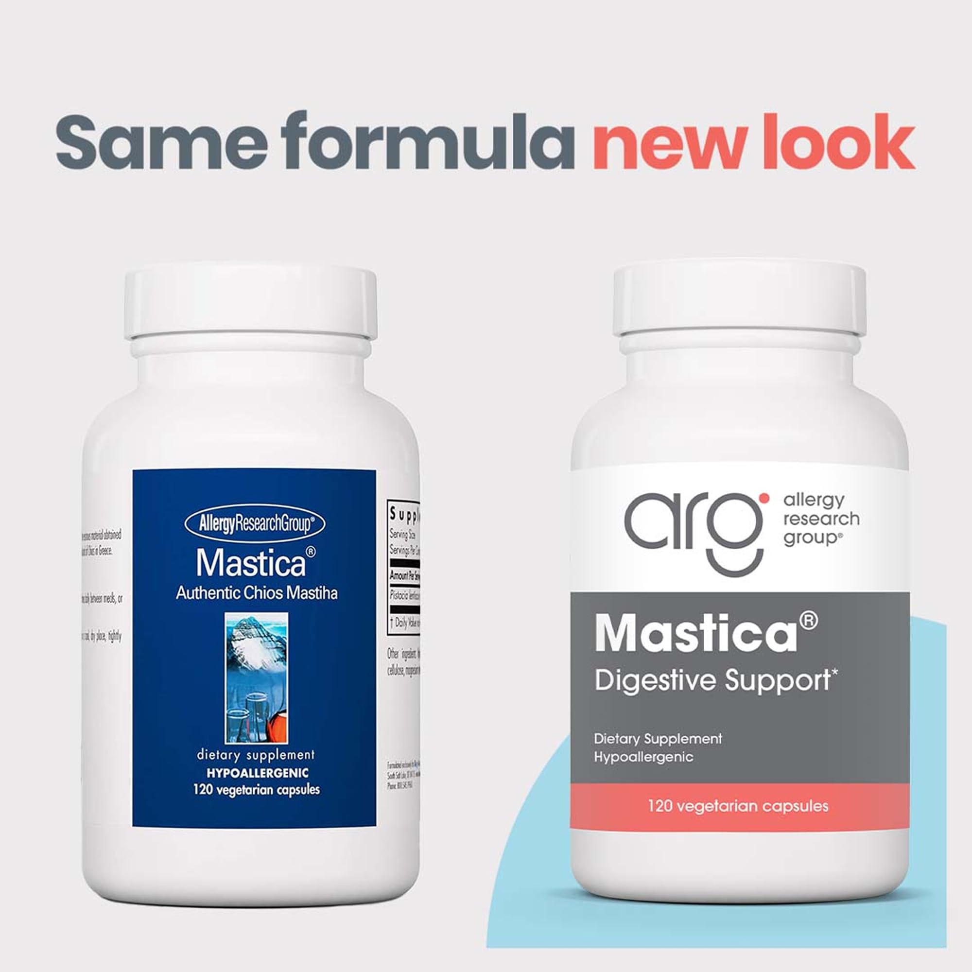Allergy Research Group Mastica capsules closeup showing premium resin per capsule for reliable daily use