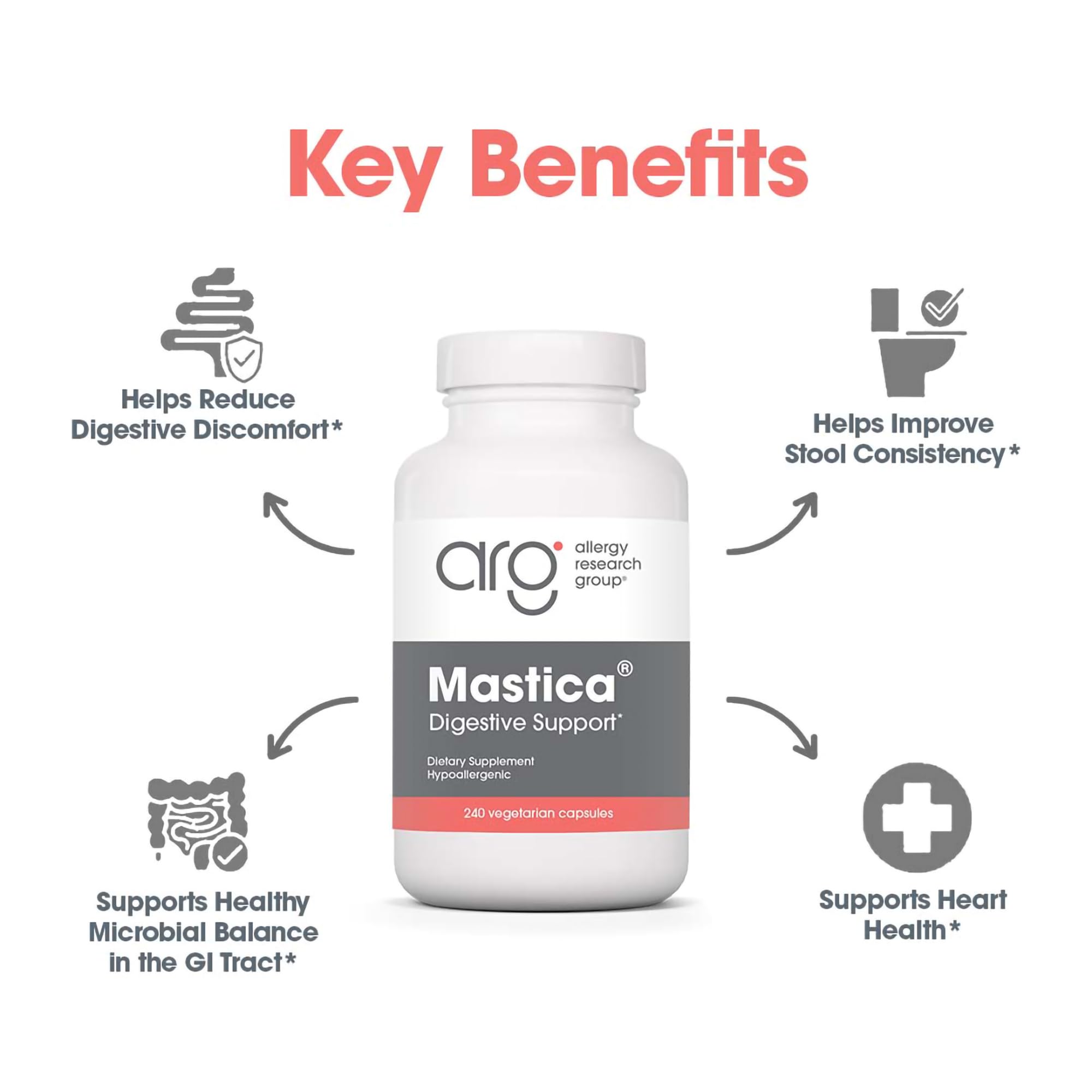 Allergy Research Group Mastica packaging on shelf highlights premium digestive health support