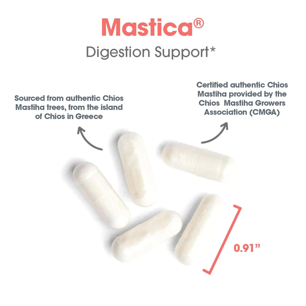 Allergy Research Group Mastica capsules in hand illustrate easy twice-daily dosing