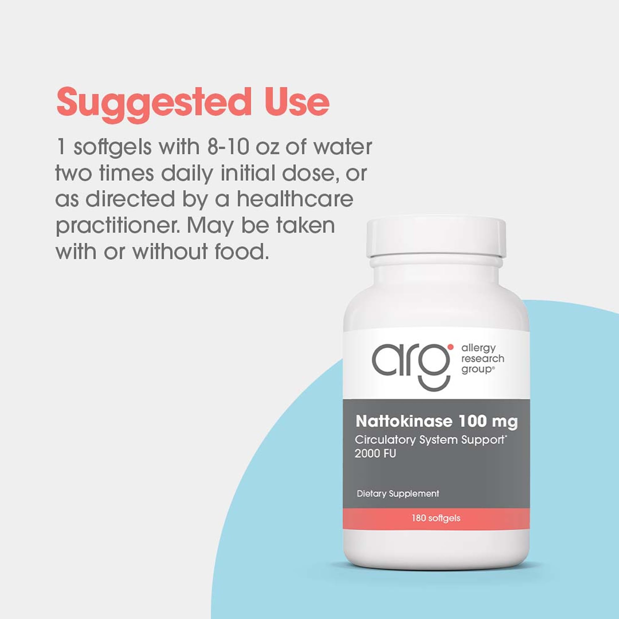 Allergy Research Group nattokinase bottle with glass conveys supplement ritual in daily life.