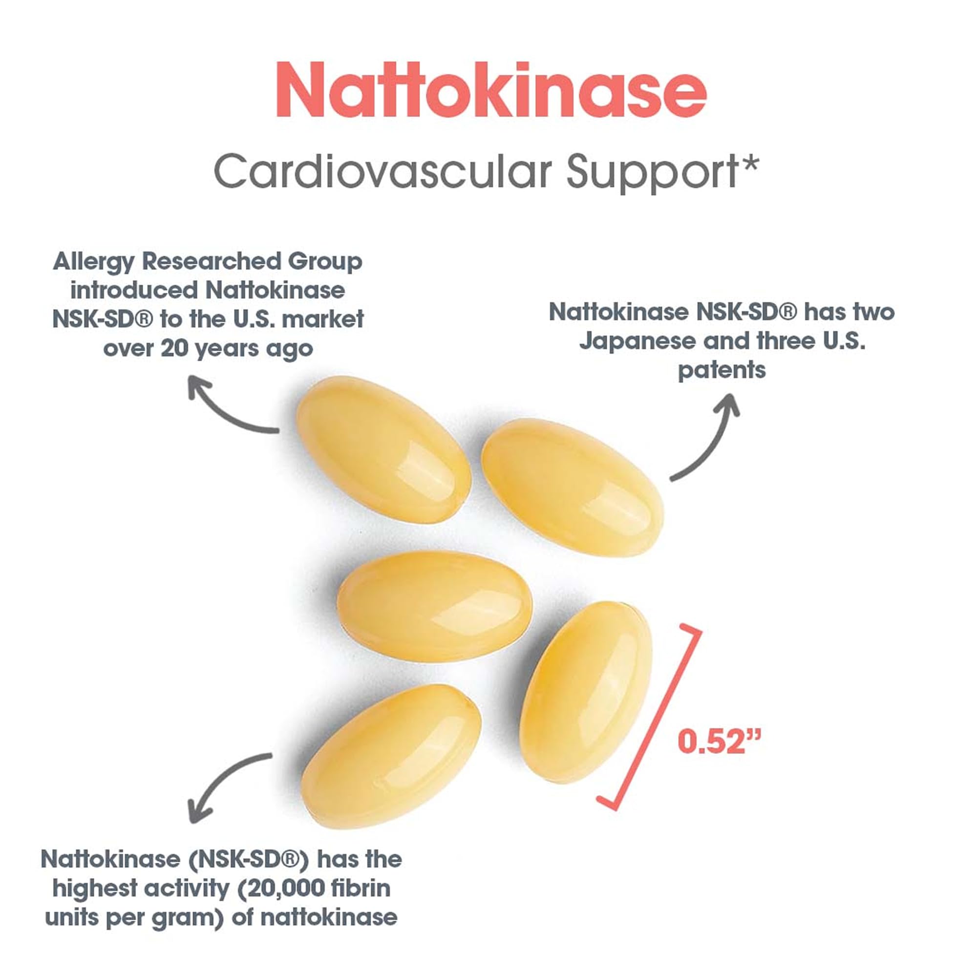 Allergy Research Group nattokinase softgel dosage image communicates two daily servings.