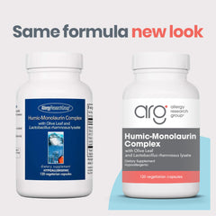 Allergy Research Group Humic-Monolaurin Complex olive leaf extract capsules.