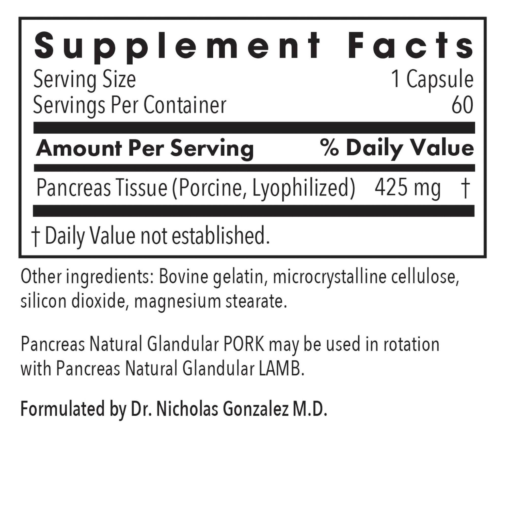 Allergy Research Group Pancreas Pork Supplement capsules close-up shows glandular content