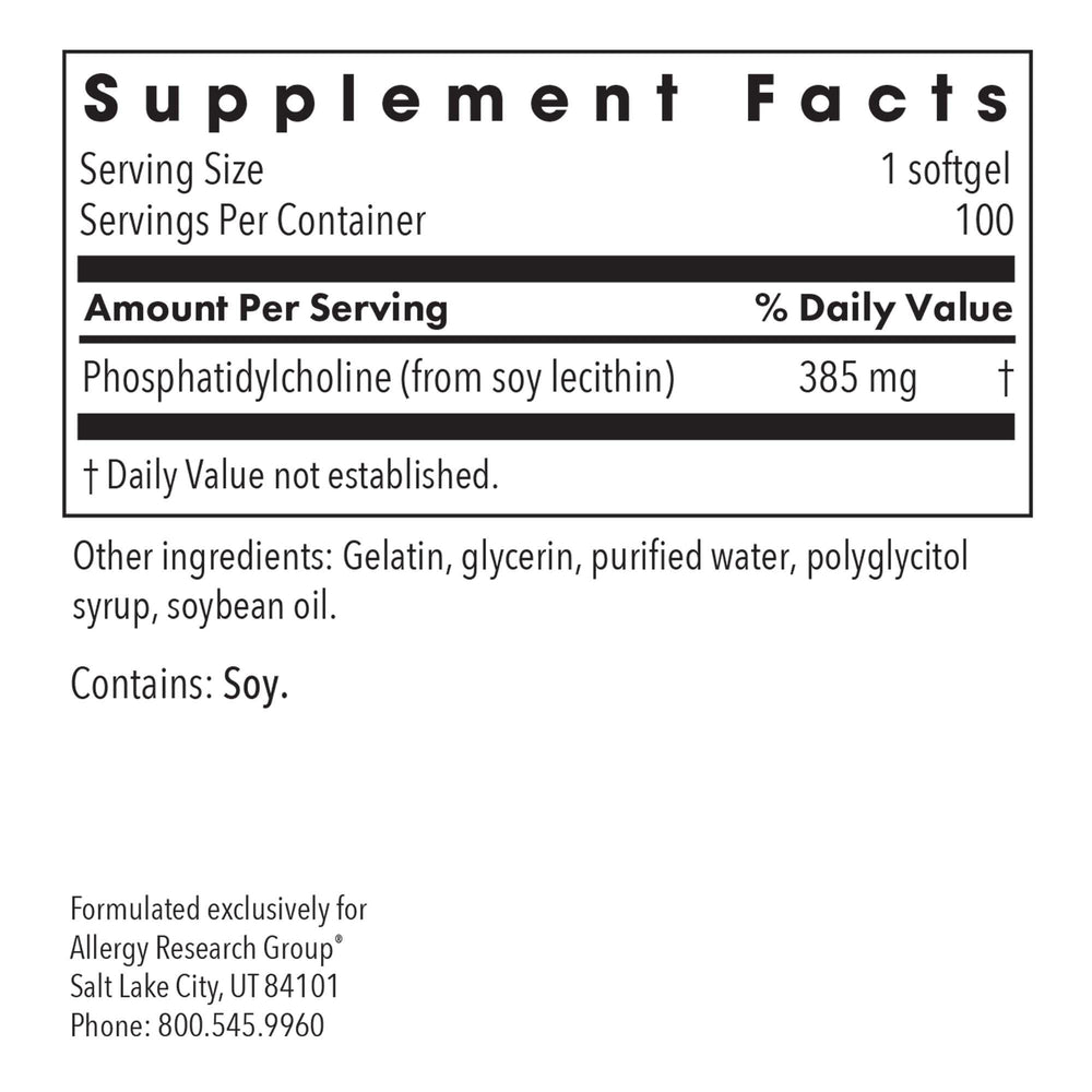 Allergy Research Group phosphatidylcholine capsules close-up for easy daily use