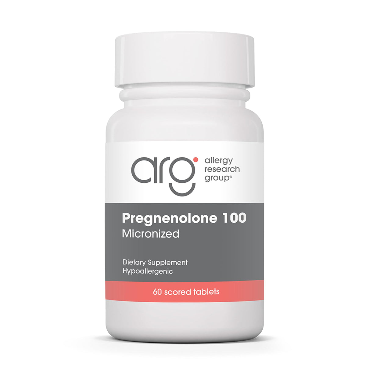 Allergy Research Group Pregnenolone 100mg bottle showcases convenient hormone support.