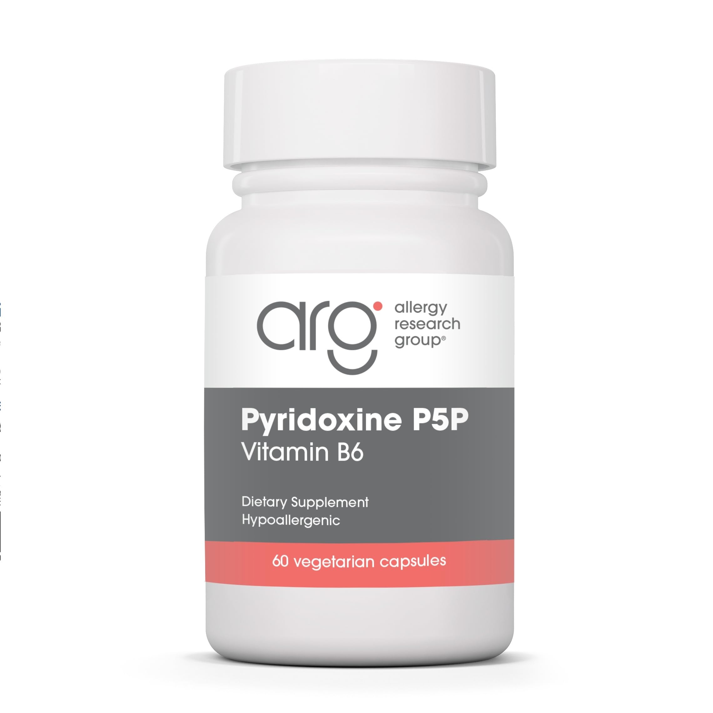 Allergy Research Group Pyridoxine P5P bottle offers daily vitamin B6 support in a doctor-developed formula.
