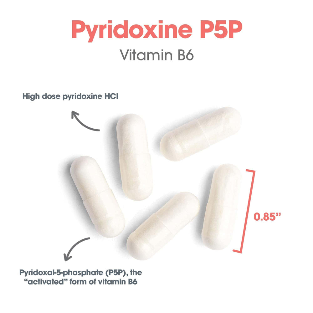 Ingredients panel showcases multi-pathway B6 supplementation details.