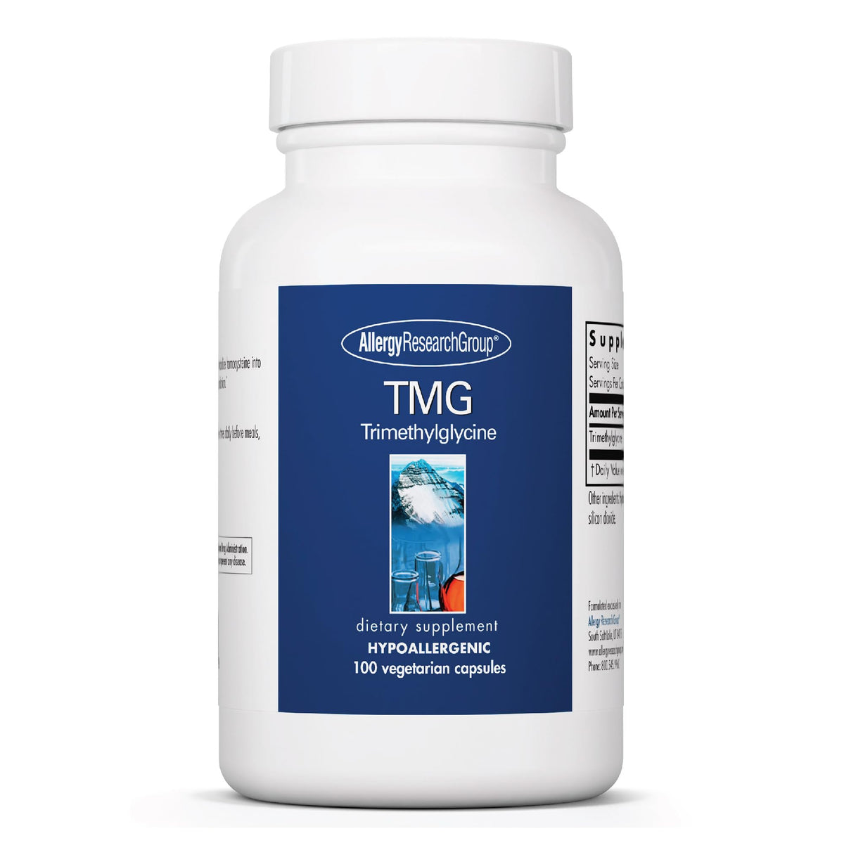Allergy Research Group TMG capsule bottle for easy daily use.