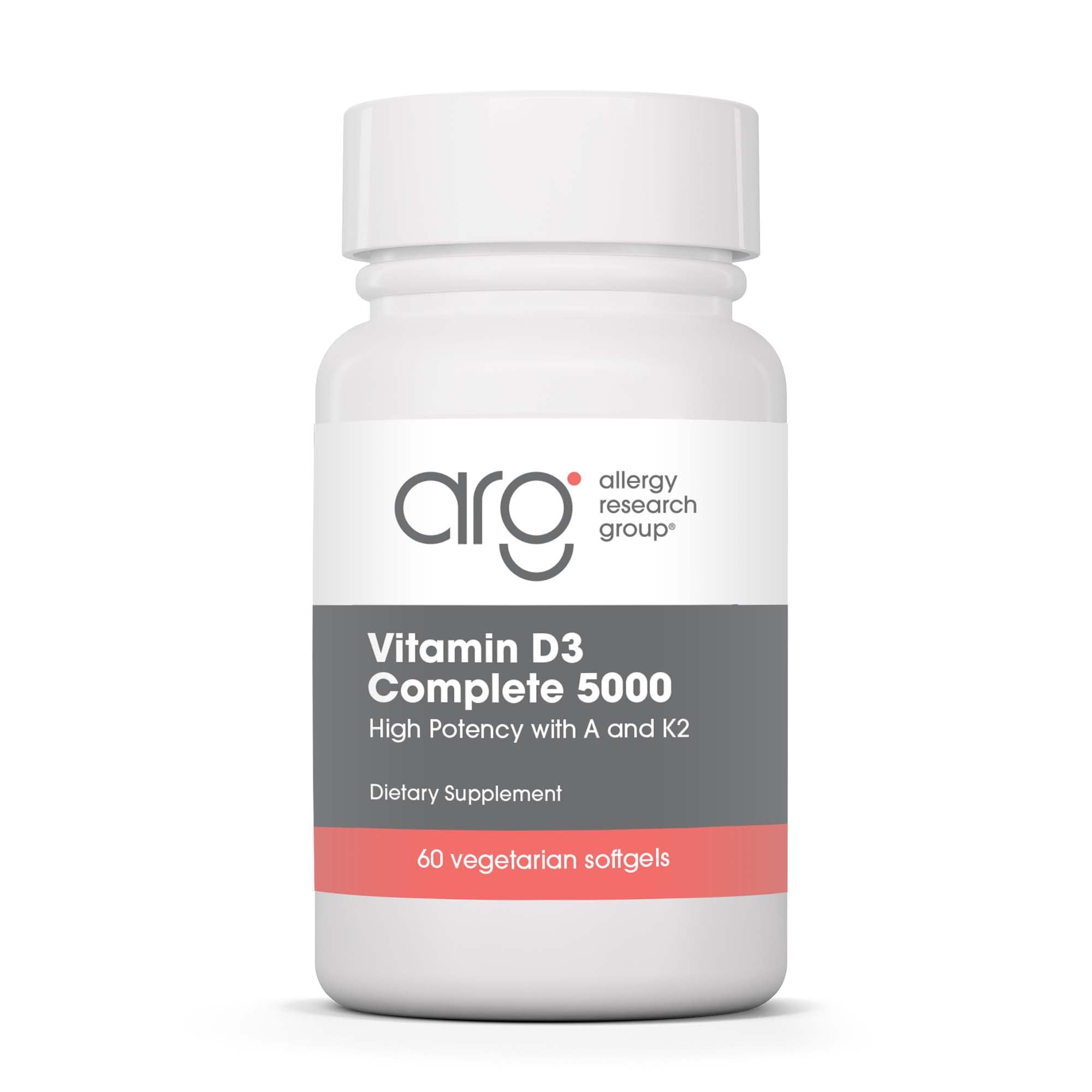 All allergy research group vitamin d3 complete bottle supports daily balance.