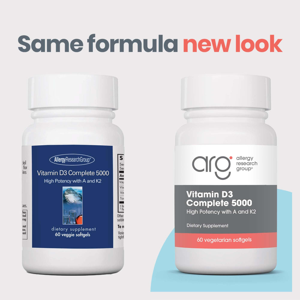 Vitamin D3 Complete label highlights D3, A and K2 blend for informed choices.