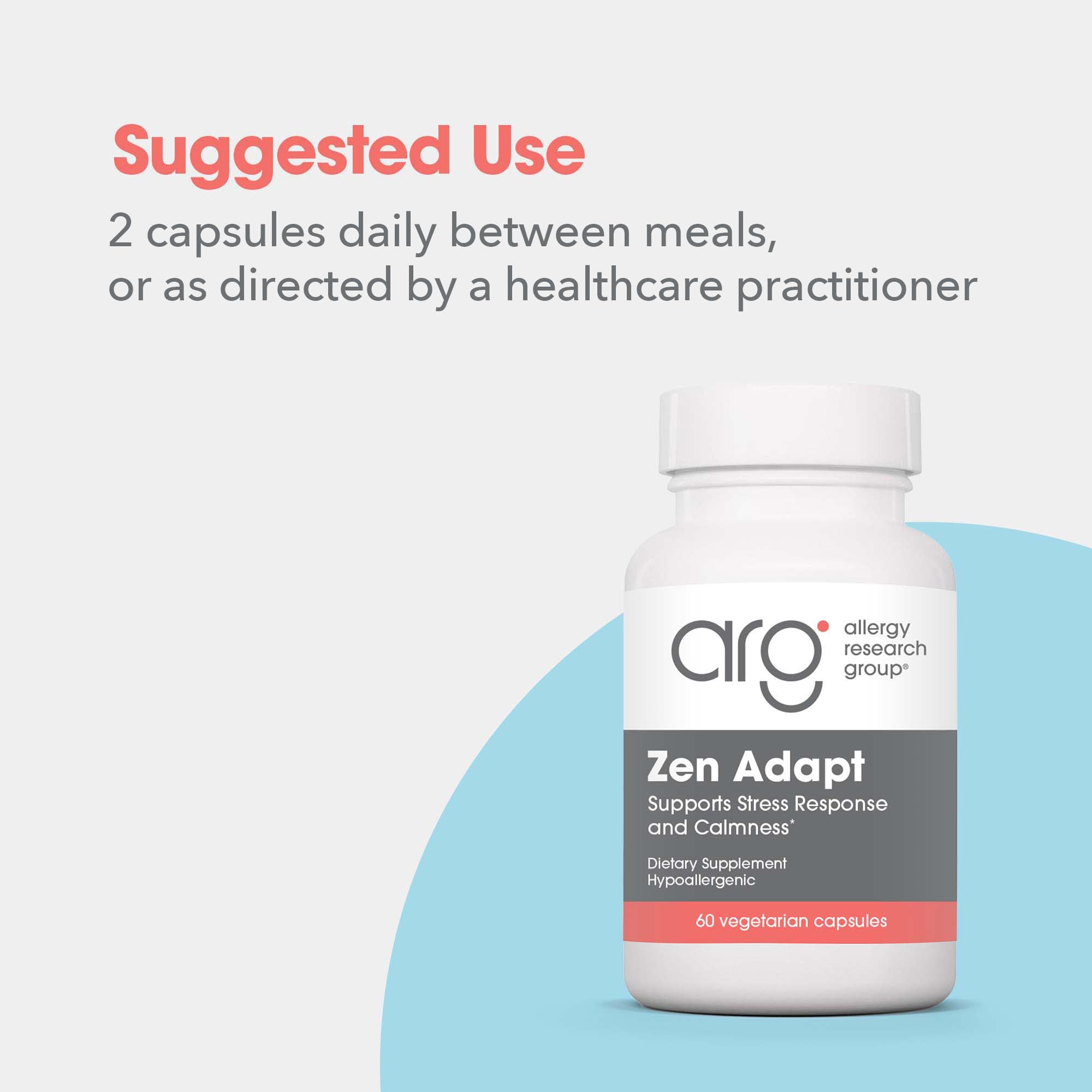 Close-up of Zen Adapt capsules with dosage information, convenient for daily dosing