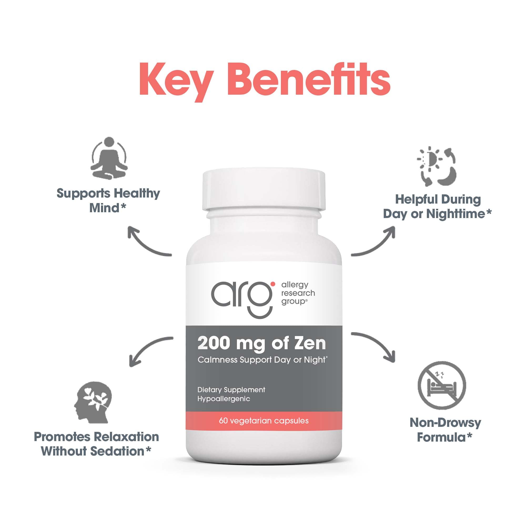 Allergy Research Group Zen GABA L-Theanine capsules being poured for daily use