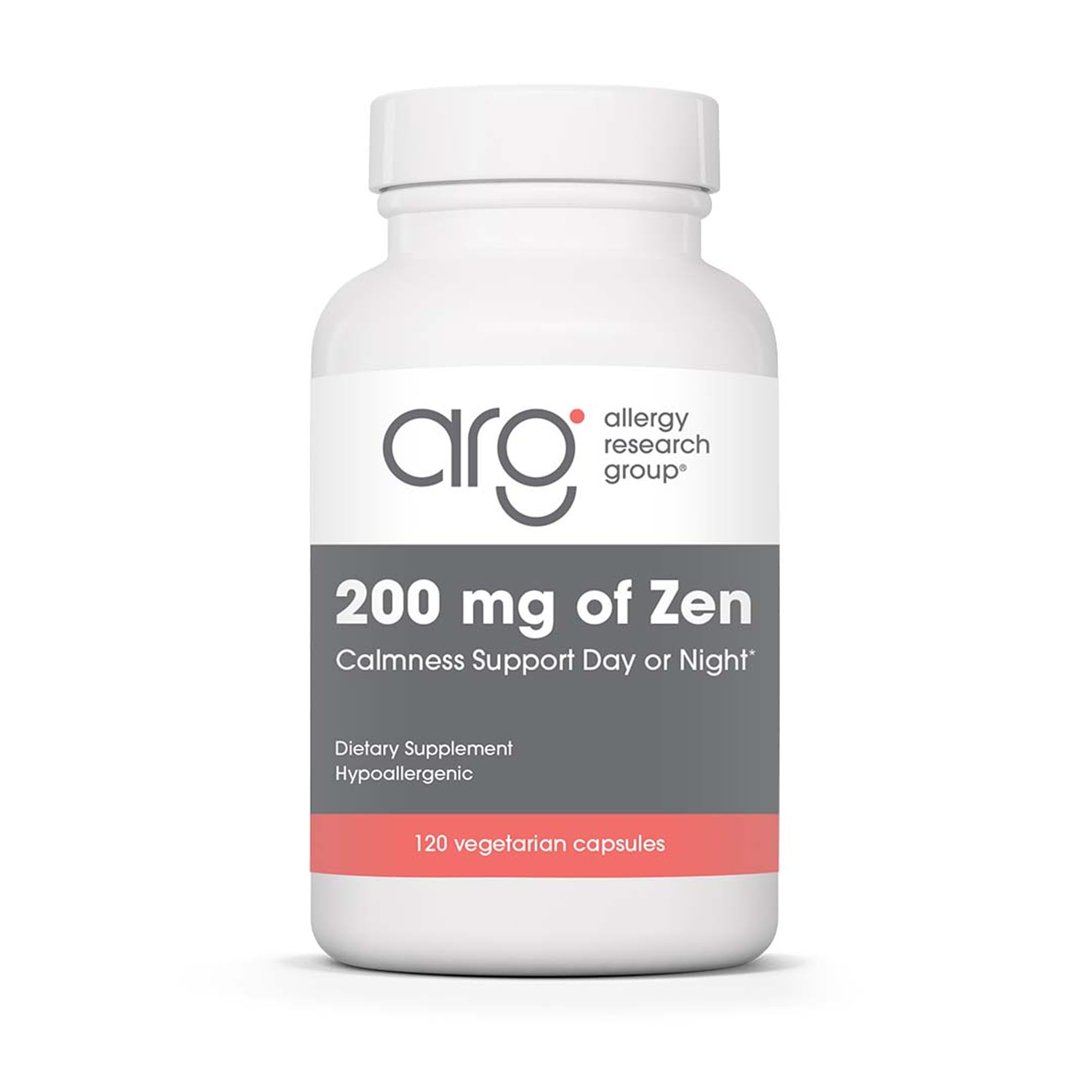 Allergy Research Group Zen bottle front shows the GABA L-Theanine calm formula for day and night