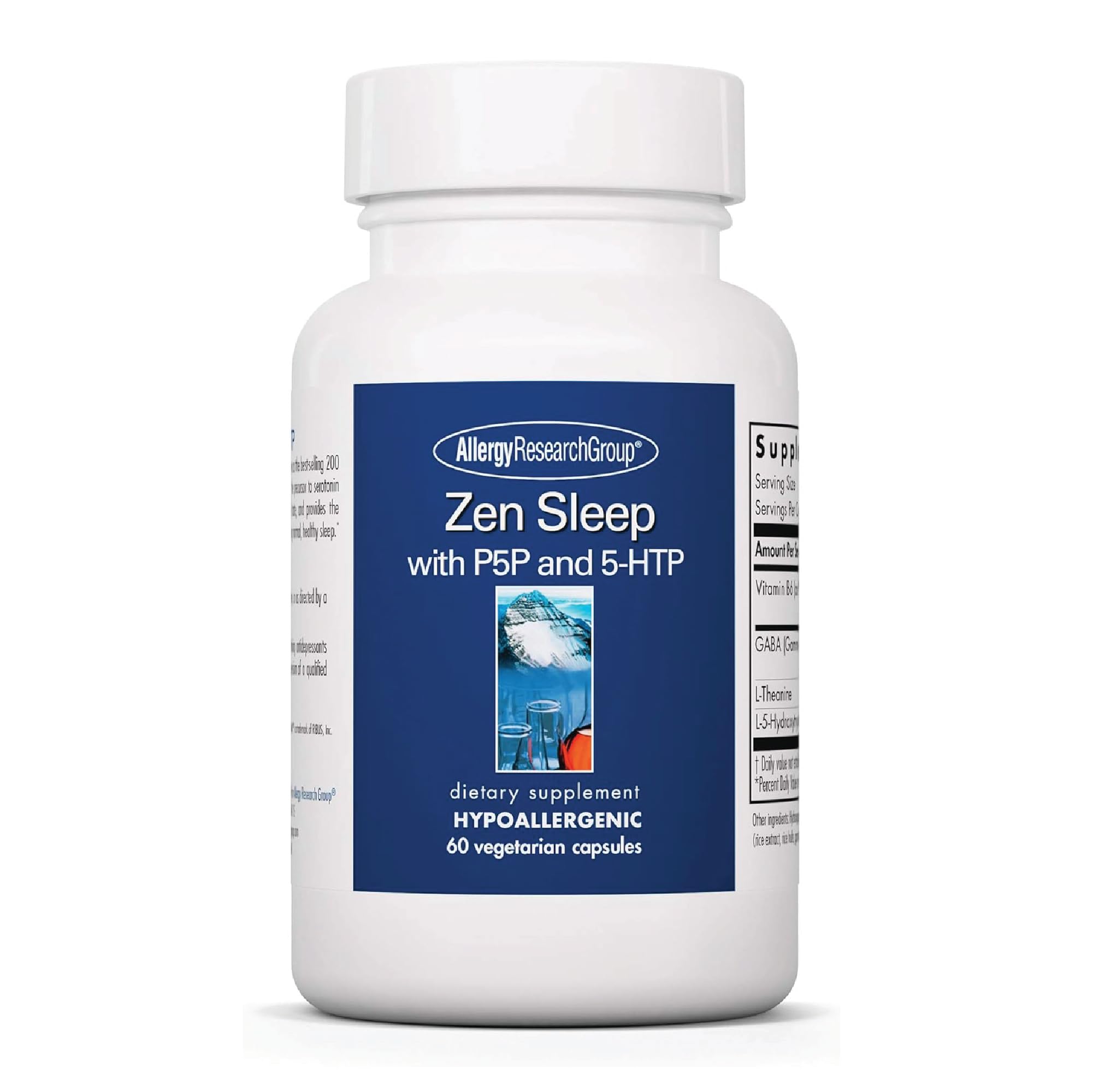 Allergy Research Group Zen Sleep bottle closeup for calm bedtime routines.