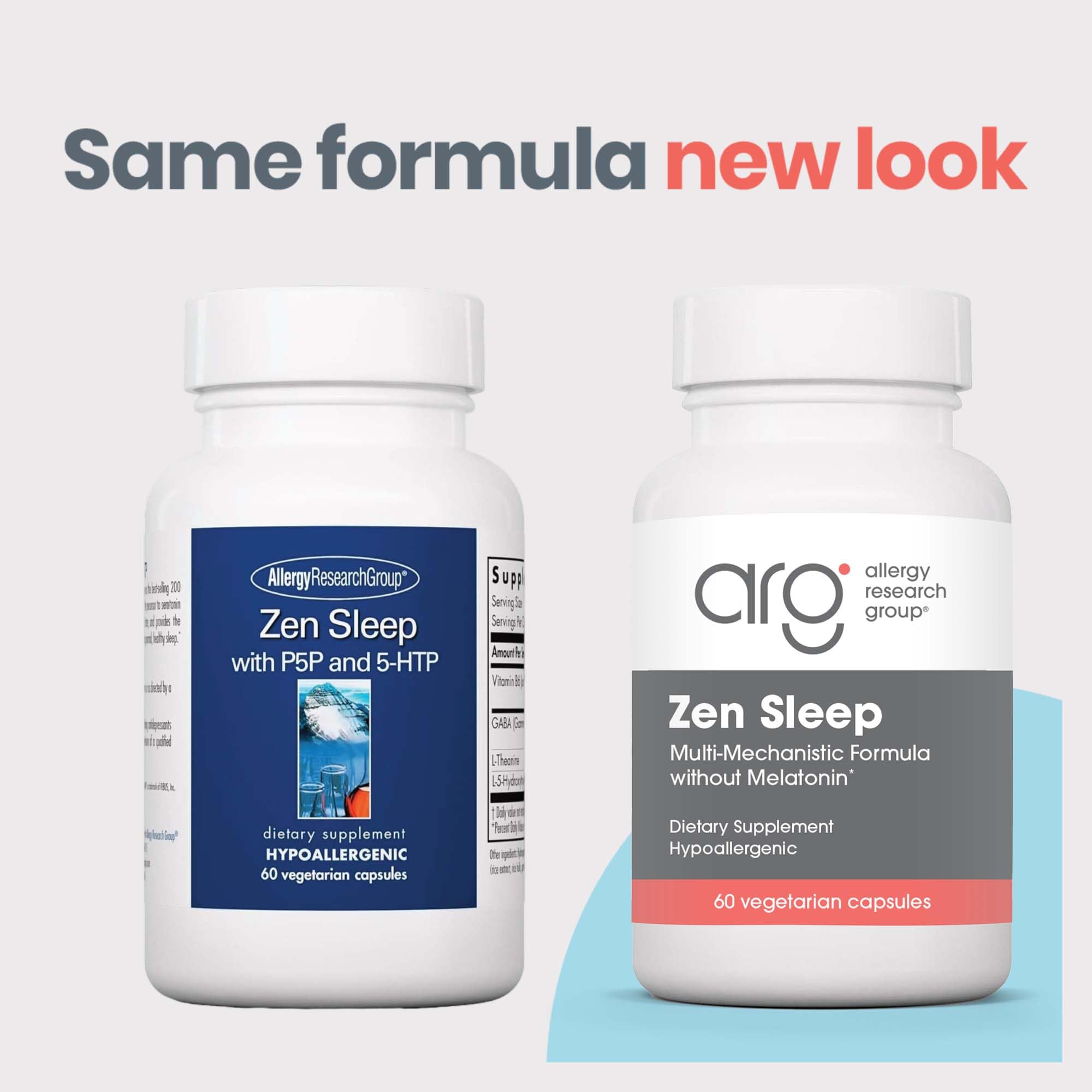 Allergy Research Group Zen Sleep capsules on packaging suggest focused relaxation before bed.