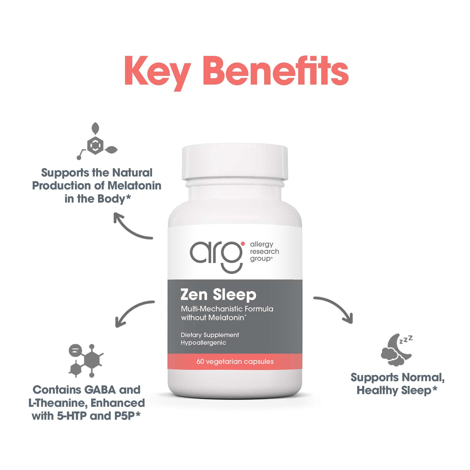 Allergy Research Group Zen Sleep label detail highlights GABA and L-Theanine.
