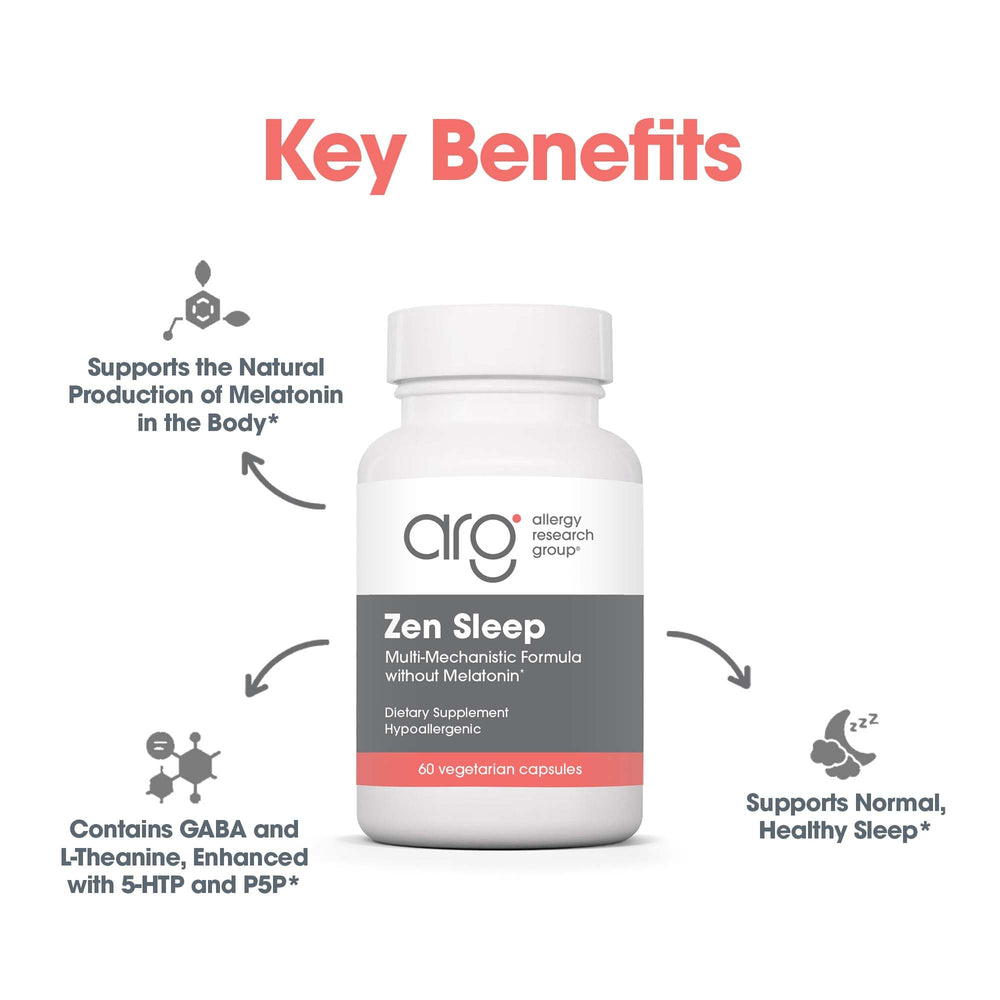 Allergy Research Group Zen Sleep label detail highlights GABA and L-Theanine.