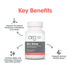 Allergy Research Group Zen Sleep label detail highlights GABA and L-Theanine.