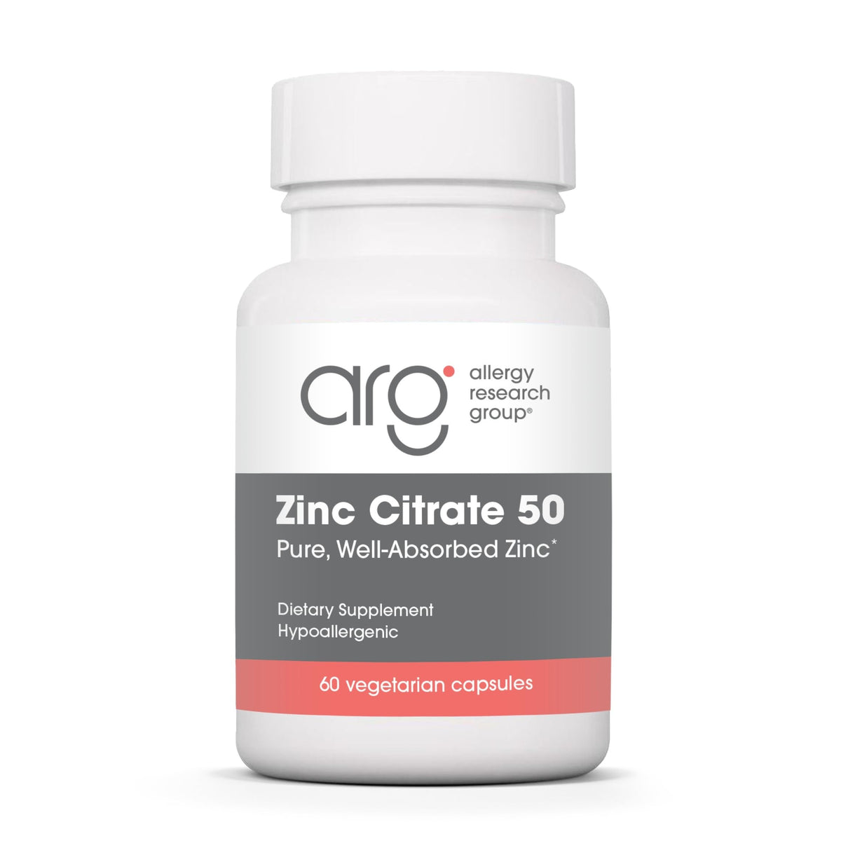 Allergy Research Group Zinc Citrate bottle front for daily immune support potential