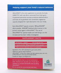 ALLICINMAX bottle label highlighting 180 mg allicin per capsule