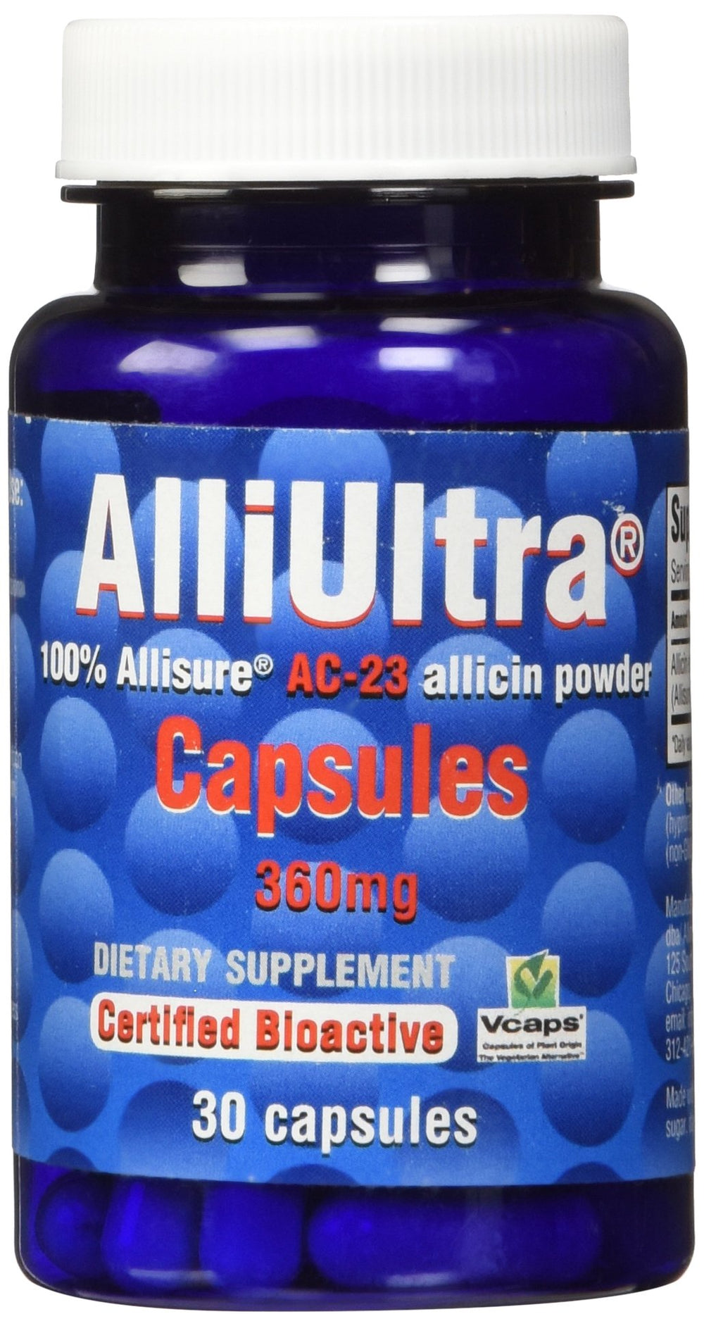 ALLIMAX AlliUltra 360mg bottle front for daily immune support in a vegan formula.