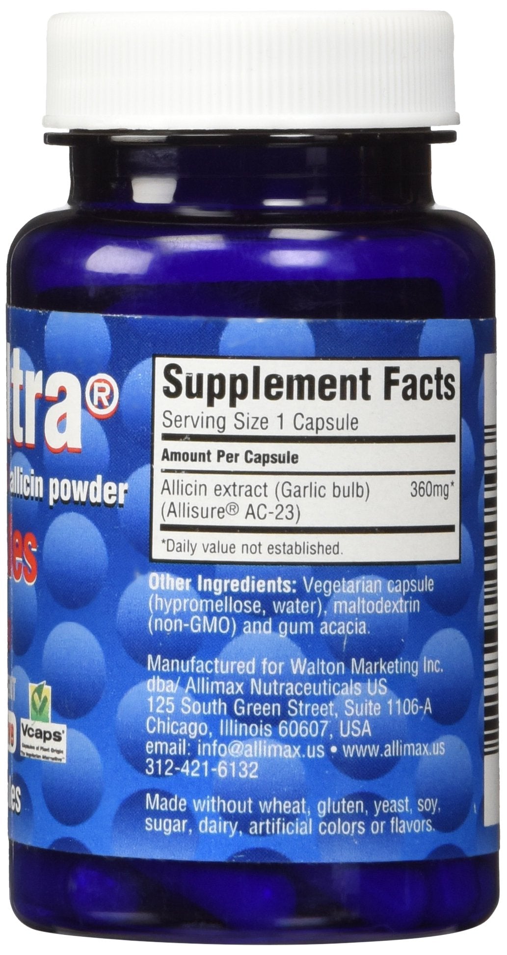 Close-up of ALLIMAX AlliUltra capsules highlighting stabilized allicin potency.