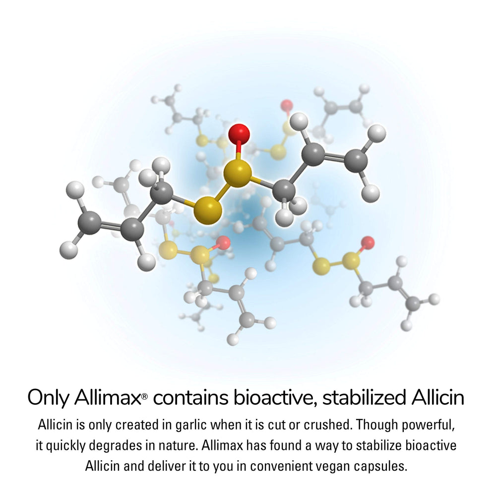 ALLIMAX Allimax Pro Vegicaps in clear container.