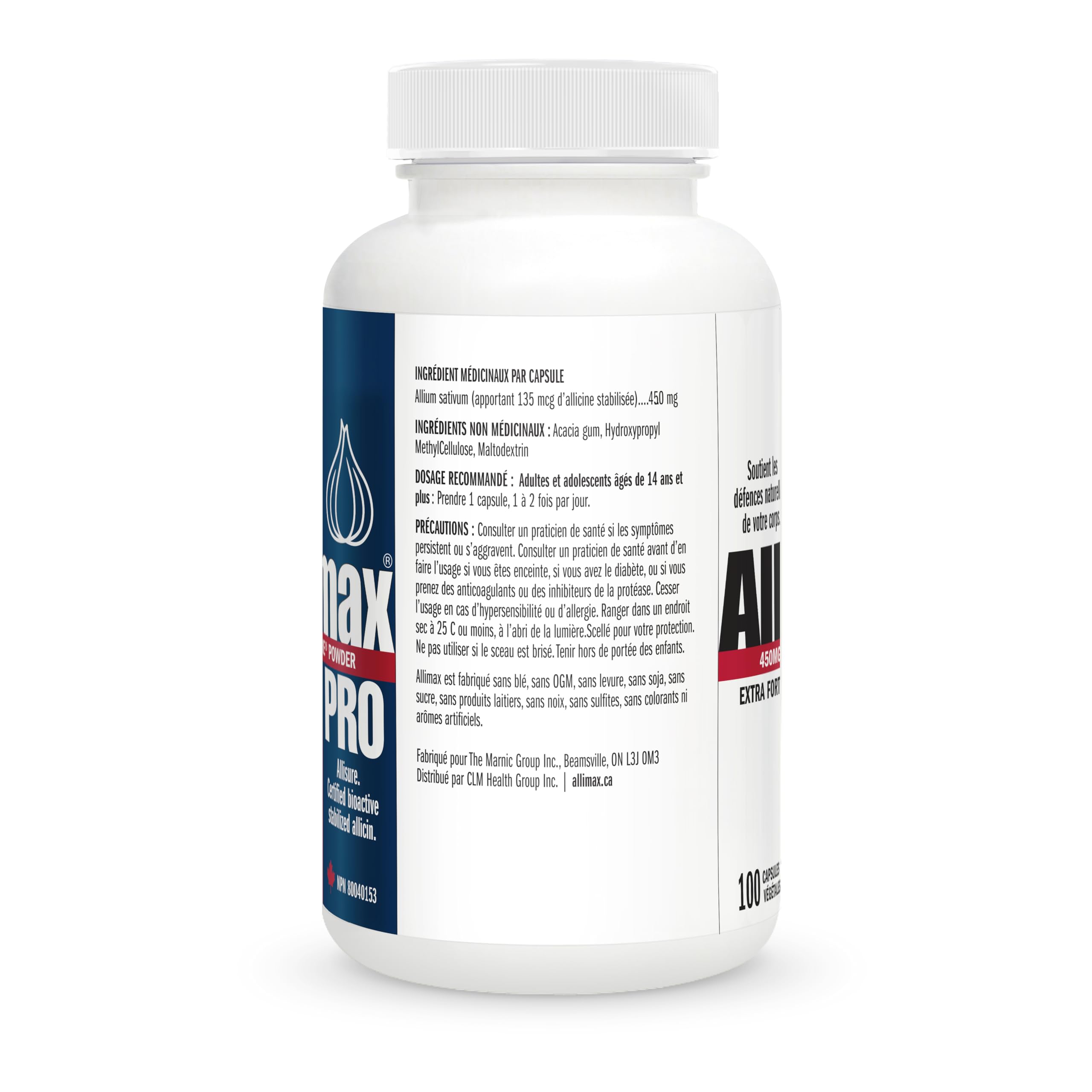 ALLIMAX Allimax Pro label detail emphasizes AlliSURE allicin extract.