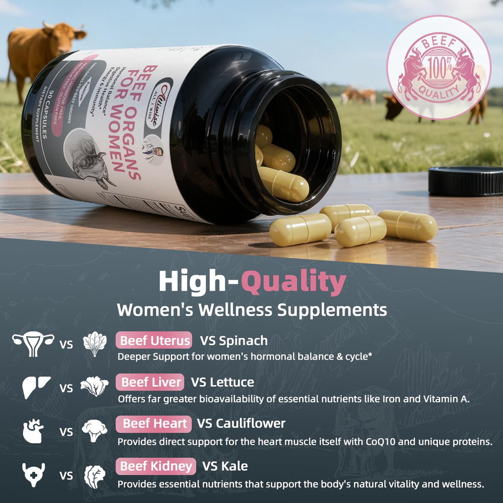 Ingredients panel highlights grass-fed organs and psyllium husk for digestion.