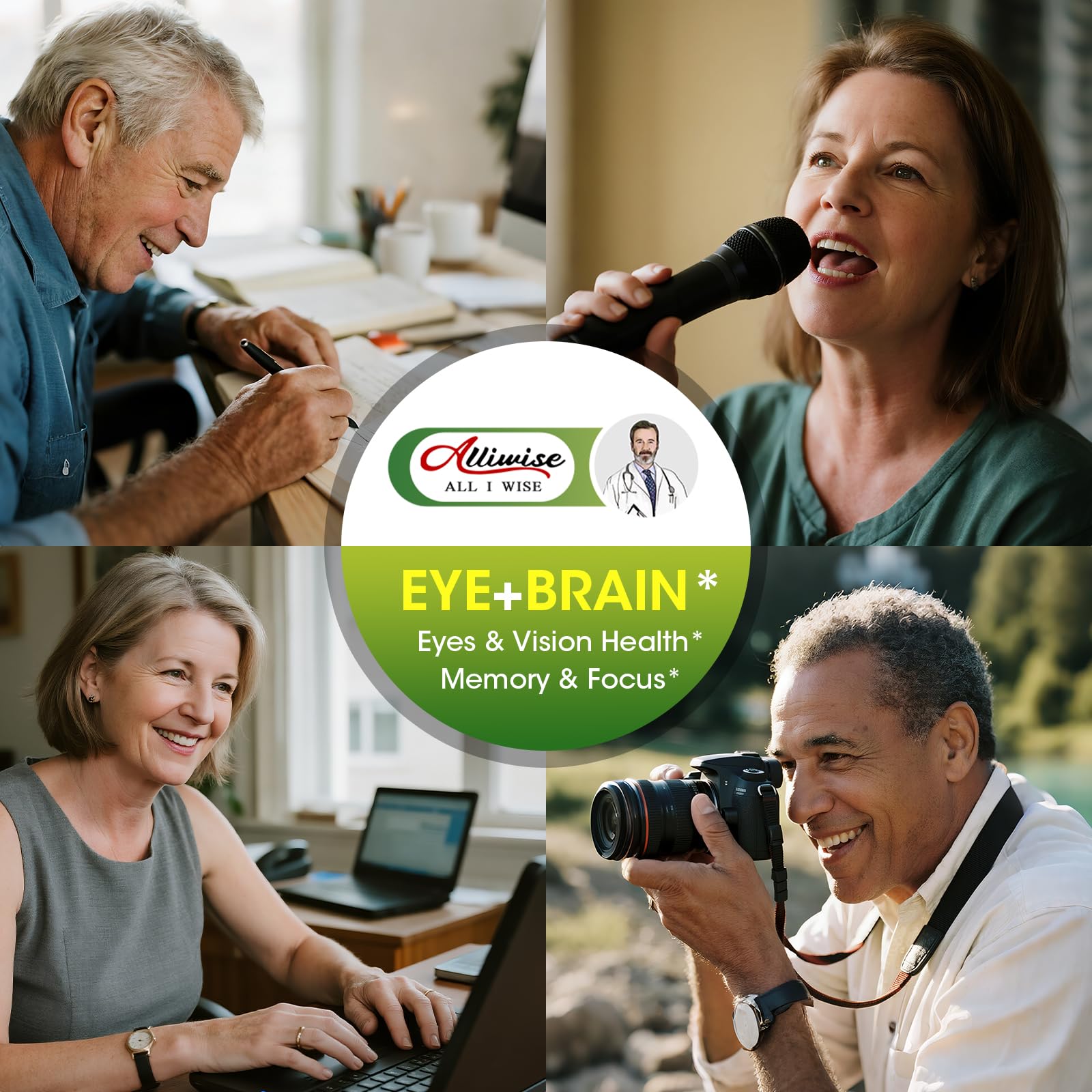 Alliwise tablets outdoors scene suggests everyday eye and brain wellness.