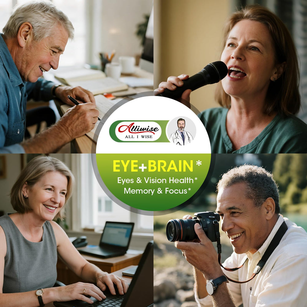 Alliwise tablets outdoors scene suggests everyday eye and brain wellness.