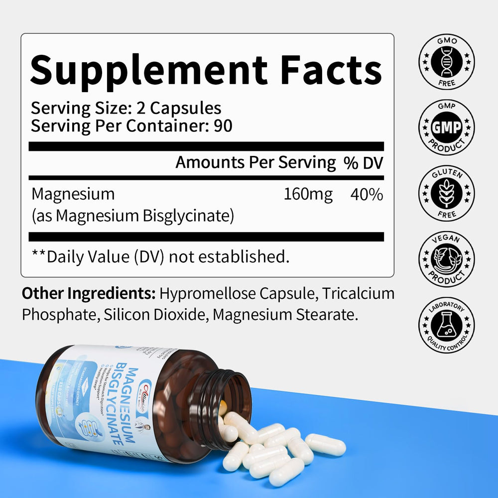 Alliwise Magnesium Glycinate Capsules in hand, compact for everyday use.