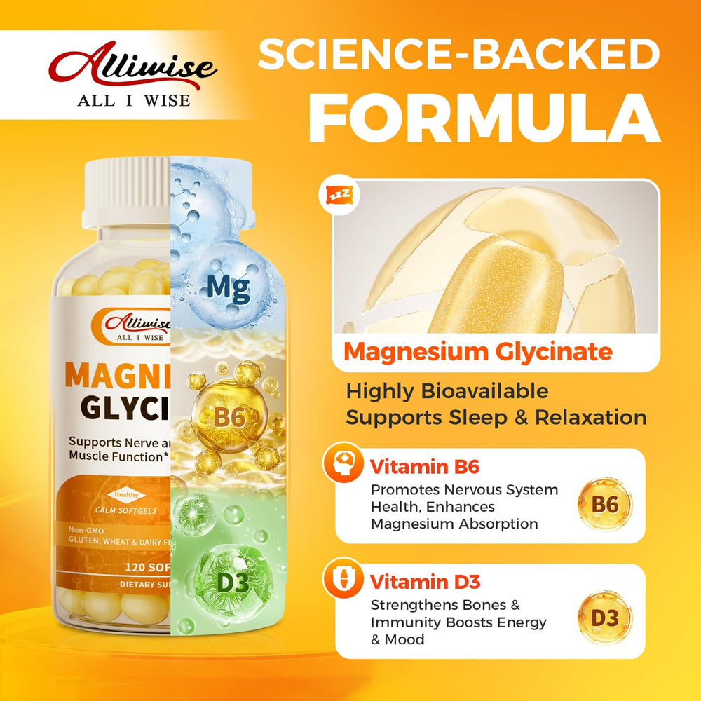 Alliwise night-time softgel on a bedside setup for calming evenings.