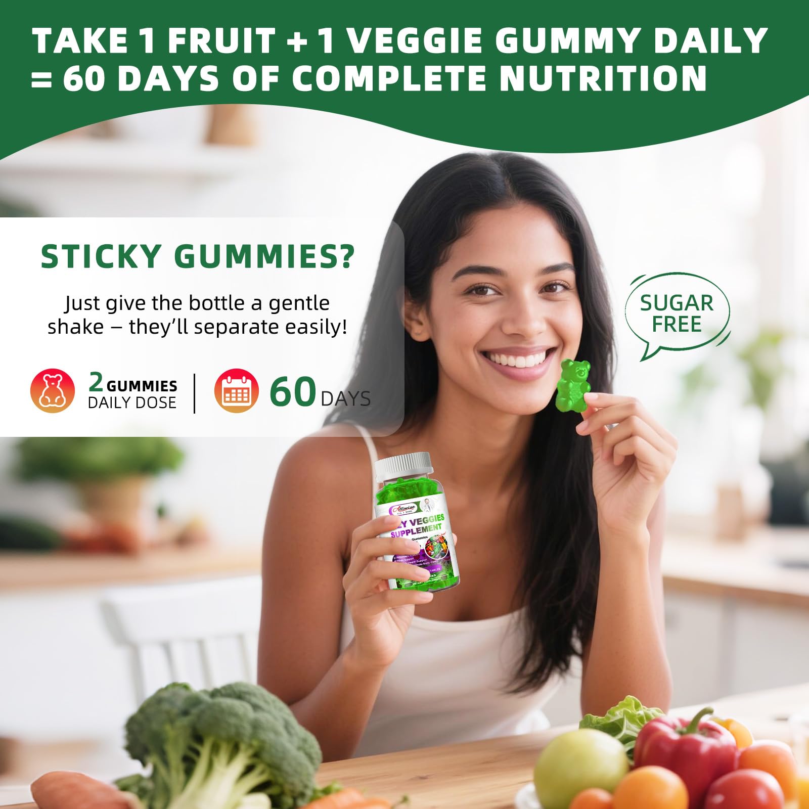 Alliwise two gummies per day suggested on label for day supply