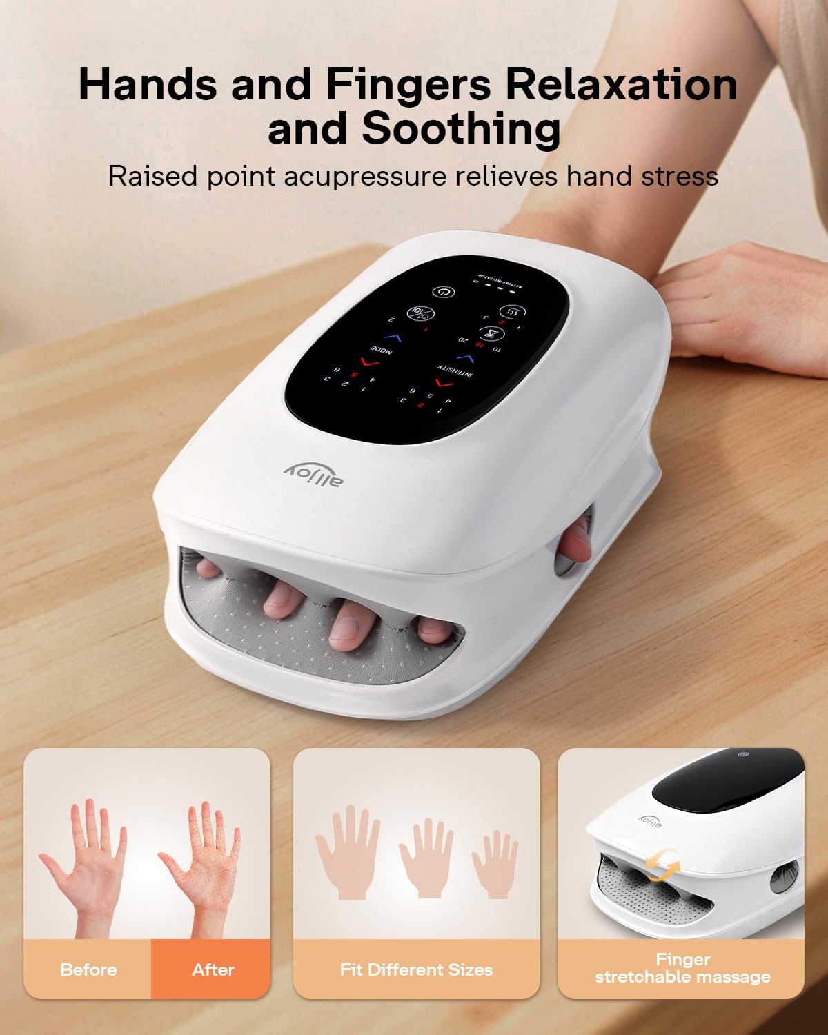 ALLJOY hand massager thumb chamber for targeted relief