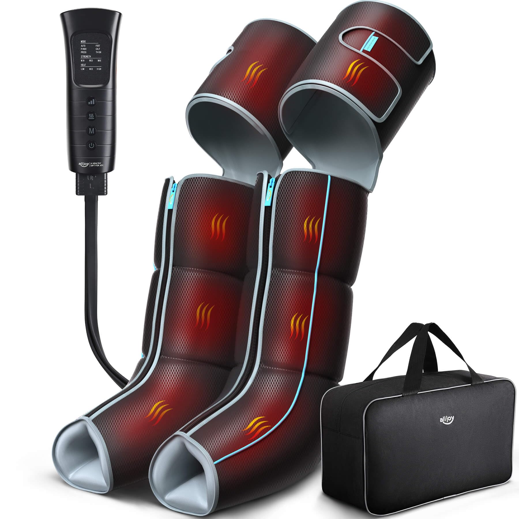 ALLJOY leg massager with 360° airbags delivering full-leg compression.